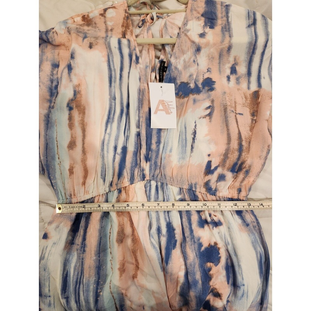 Staccato Women's Mini Dress Boho Artsy Flowy Short Sleeve Pink Blue Size Medium - Picture 7 of 11